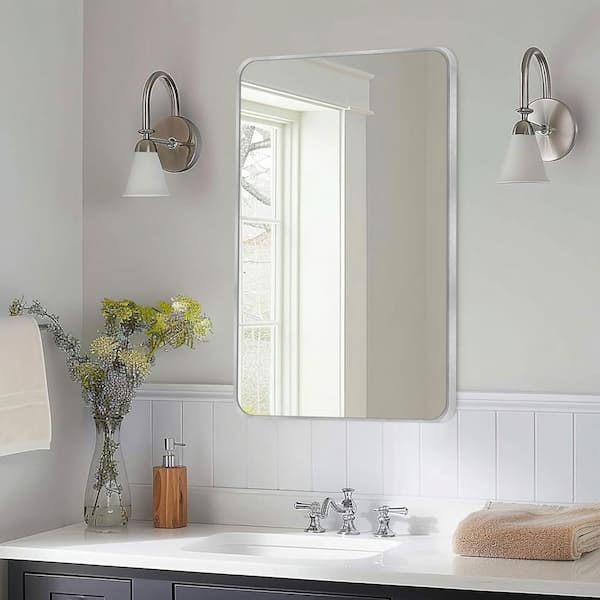 LuxHomez 24 in. W x 36.2 in. H Rectangular Aluminum Frame Square Silver Wall Mirror
