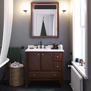 Tricia 36 in. Bathroom Vanity in Walnut w/ Composite Granite Vanity Top in White w/ White Ceramic Oval Sink & Backsplash