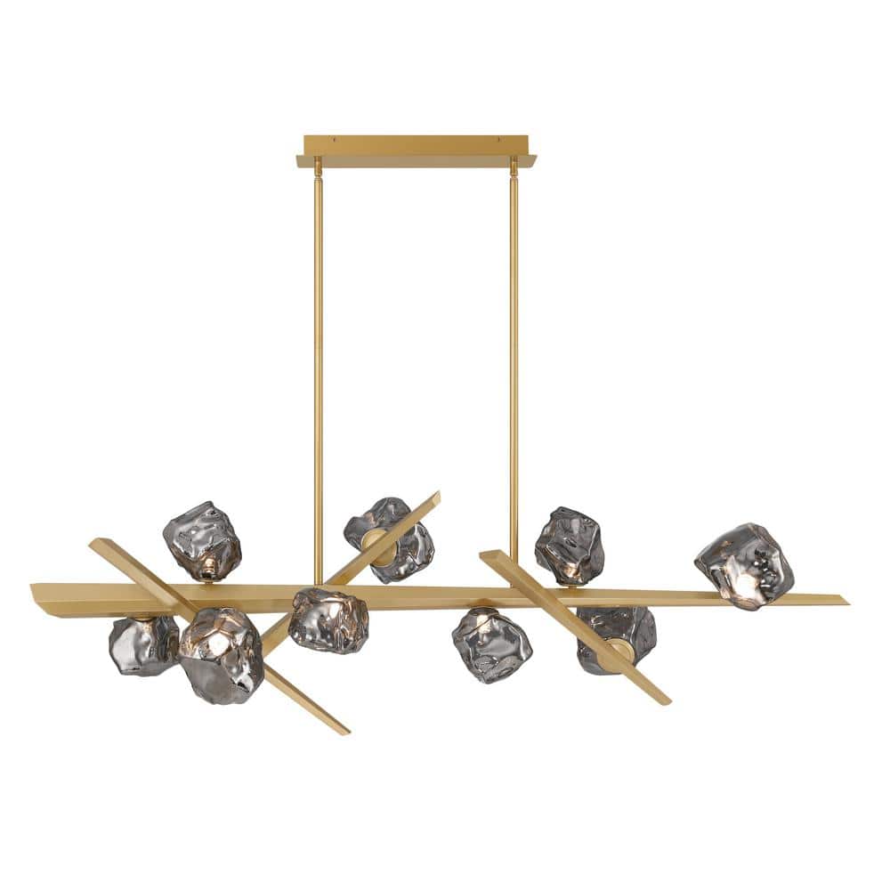 Thorah Gold 9-Light Chandelier with Charcoal Glass Shades