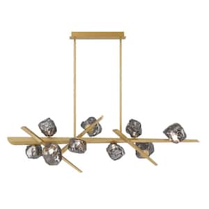Thorah 21-Watt 9-Light Integrated LED Gold Chandelier with Charcoal Glass Shade