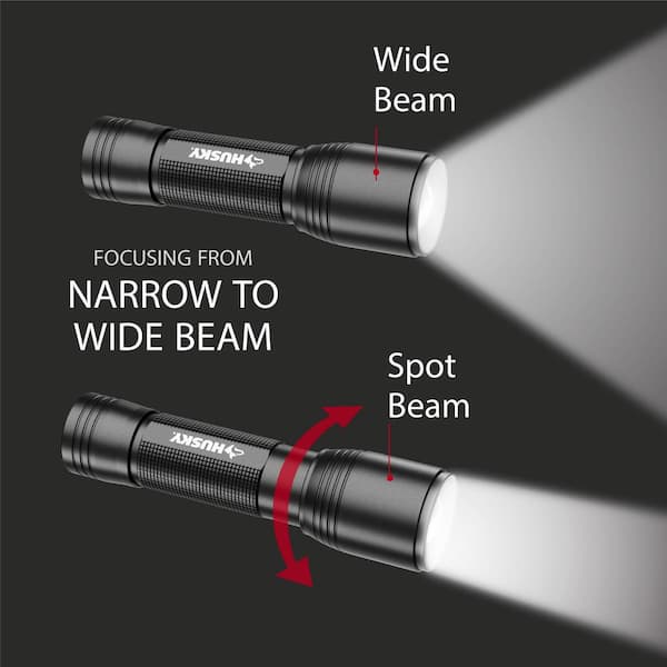 Husky 750 Lumens Focusing Aluminum LED Flashlight 3 Modes Impact and Water  Resistant with Batteries Included HSKY750FA1PK - The Home Depot