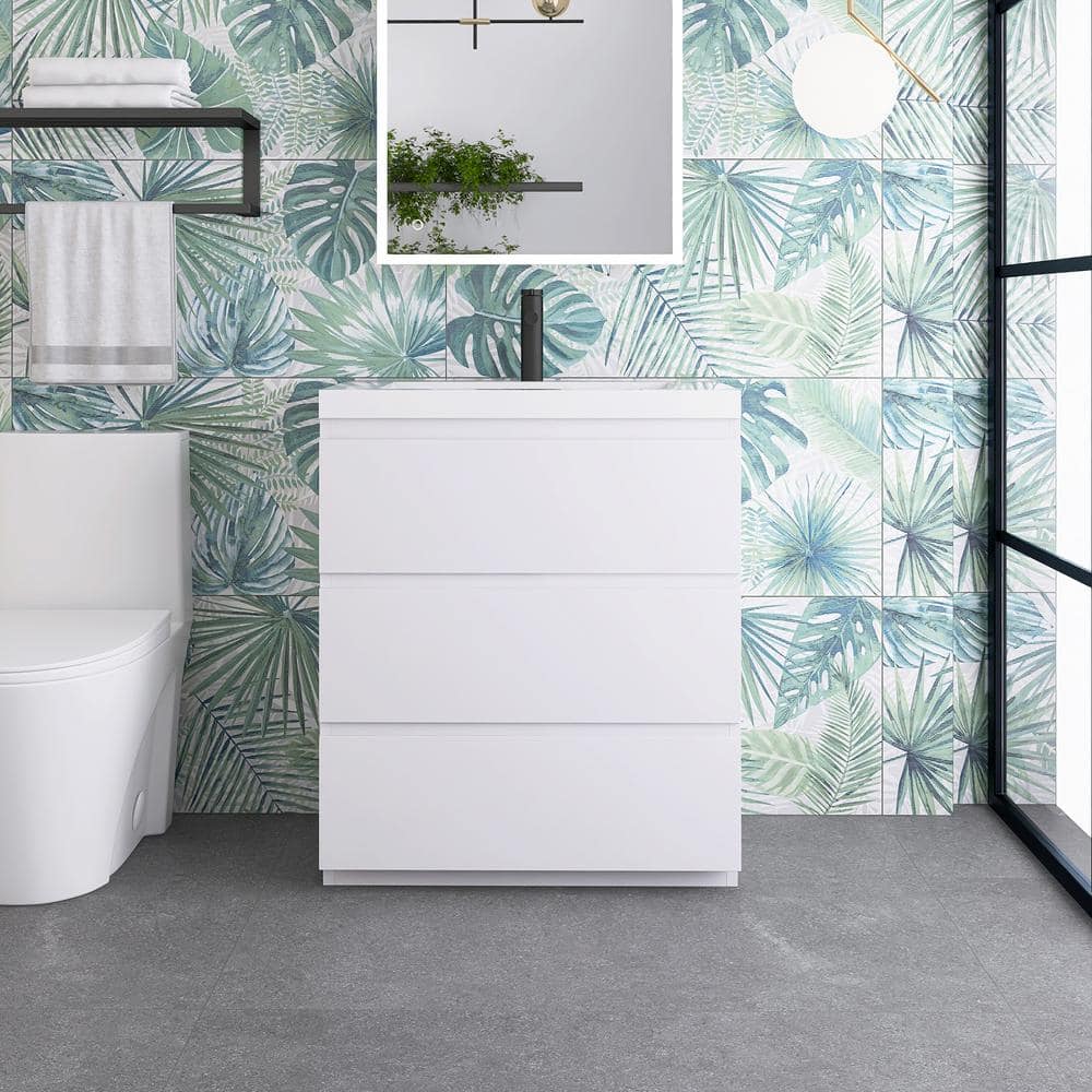 30 in. W x 20 in. D x 34 in. H Freestanding Bathroom Vanity in Hight White 
