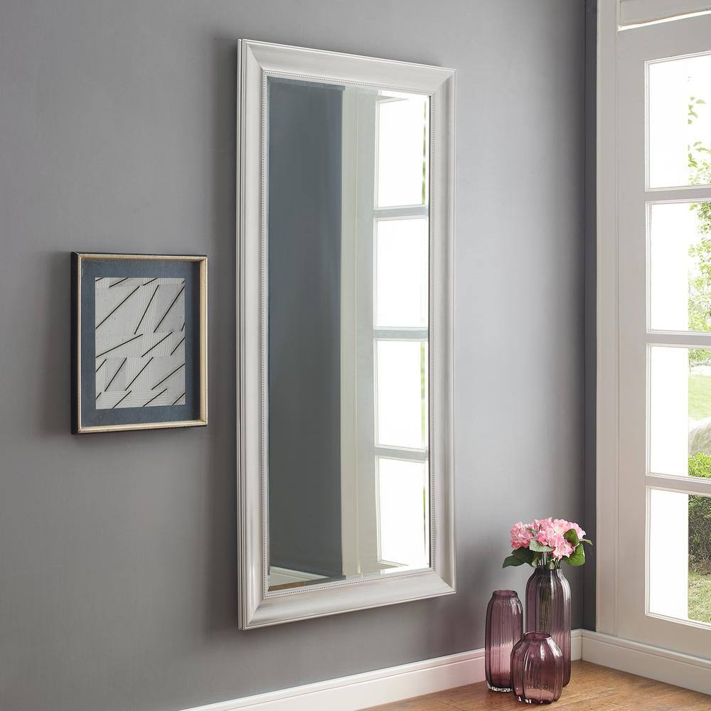 HOMESTOCK Silver 66"x32" Beaded Framed Leaner Huge Floor Mirror Full