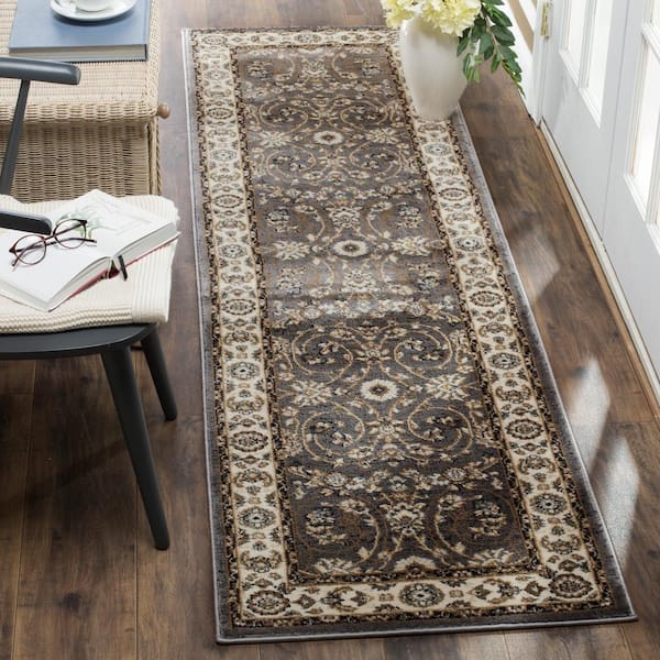 Lyndhurst 2 ft. x 22 ft. Gray/Cream Antique Speckled Floral Runner Rug