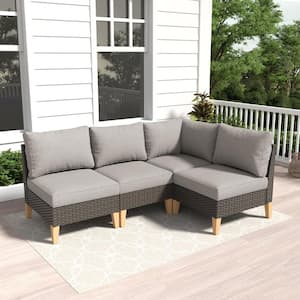 Chic Relax Brown 4-Piece Wicker Patio Corner Couch Outdoor Sectional Sofa with Gray Cushions