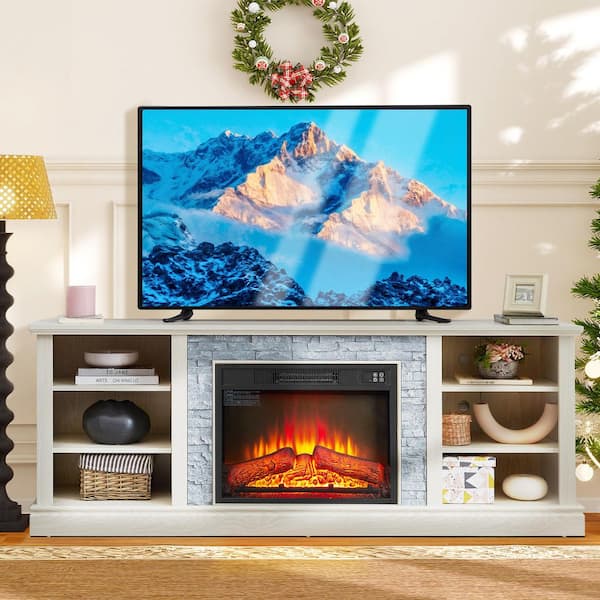 ToolCat 70 in. Freestanding Electric Fireplace TV Stand with 23" Fireplace Insert, Media Console with Large Storage, White