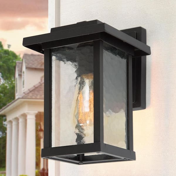 LNC 1-Light Black Modern Farmhouse Outdoor Wall Lantern Sconce with Water Glass Shade