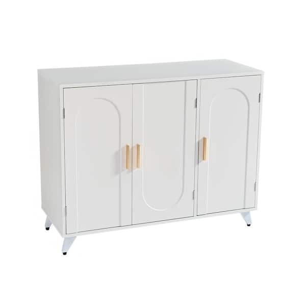 White Kitchen Storage Cabinet, Modern Buffet Sideboard with 3 Doors and Adjustable Shelves for Dining Room, Living Room