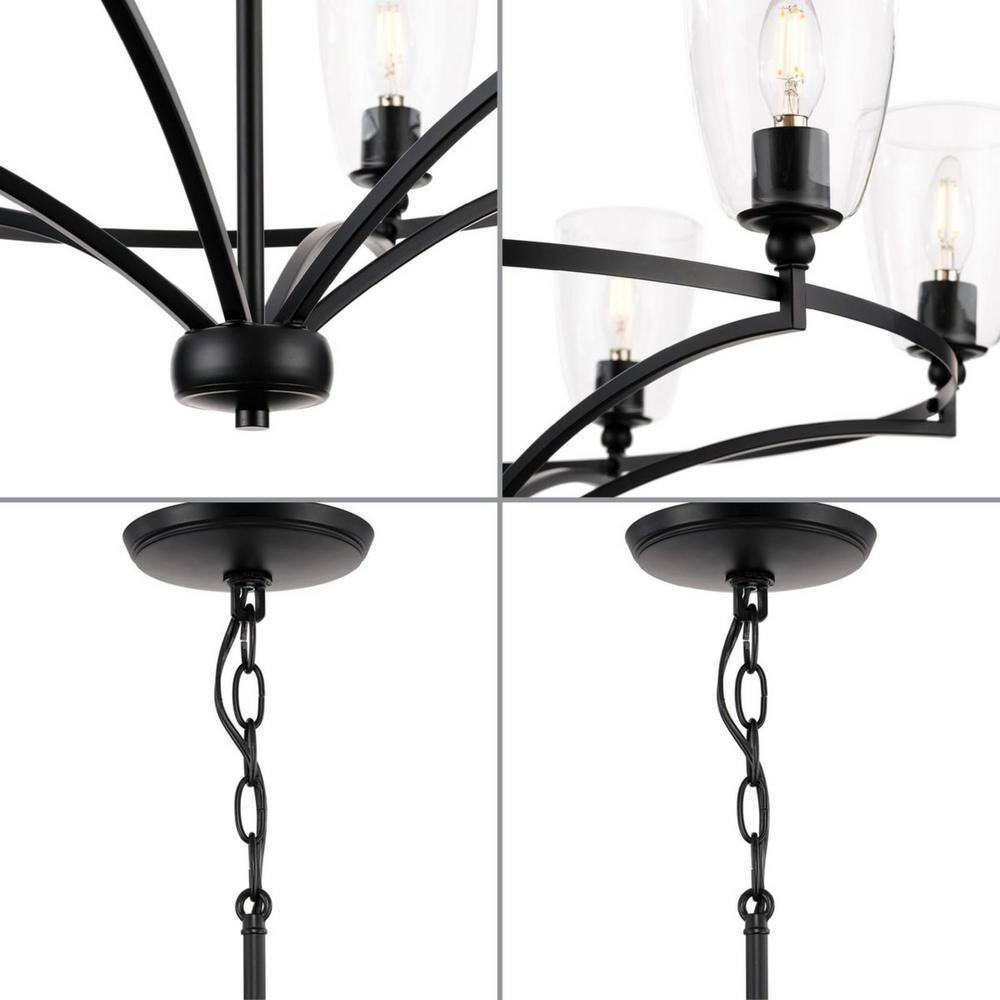 Matte Black 6-Light Chandelier with Clear Glass Shades