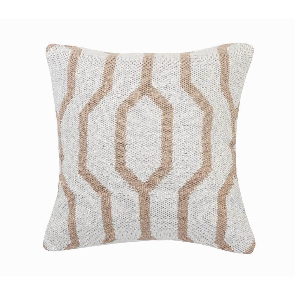 Hazelnut and White Geometric Square Throw Pillow