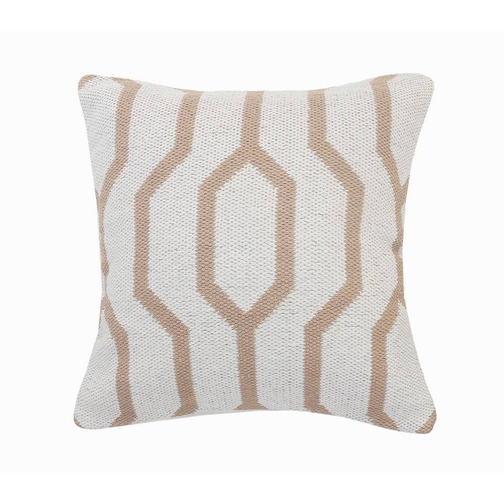 Vibe Beige / White Geometric Cozy Poly-Fill 20 in. x 20 in. Indoor Throw Pi