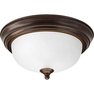 1-Light Antique Bronze Flush Mount with Etched Glass