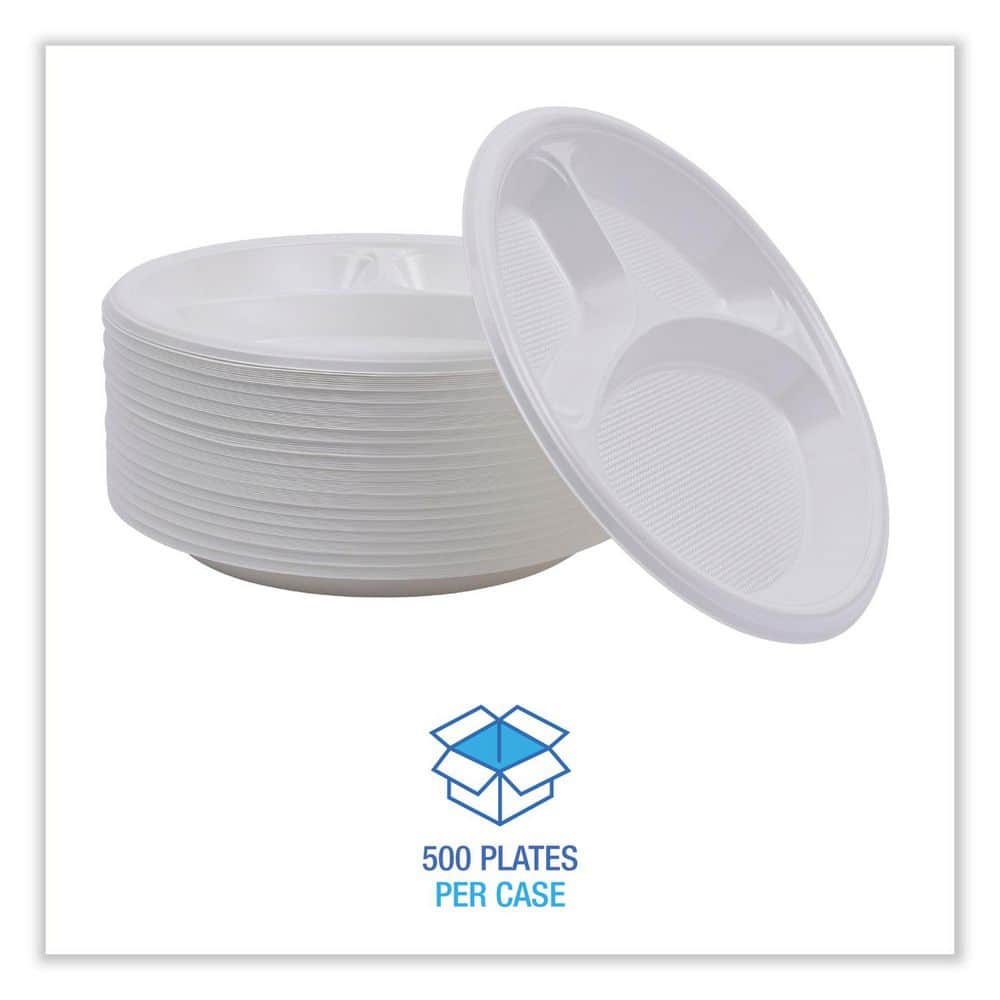 White 10-Inch Round Plastic Plate with 3 Compartments