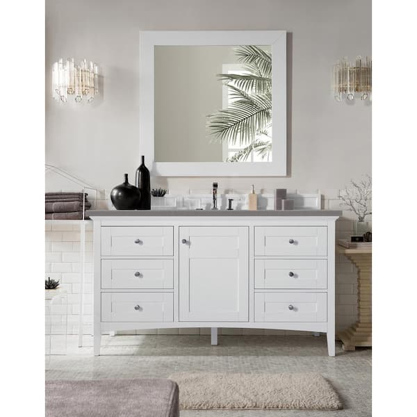 James Martin Vanities Palisades 60 in. W x 23.5 in.D x 35.3 in. H Single Bath Vanity in Bright White with Quartz Top in Grey Expo