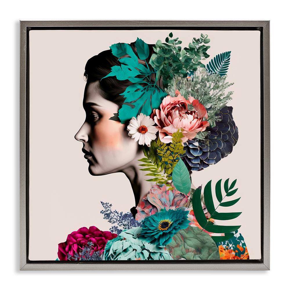 Blooming Flowers Visage by Incado Gray Floater Frame People Graphic Art Print 25 in. x 25 in. price history on PriceWatchPro
