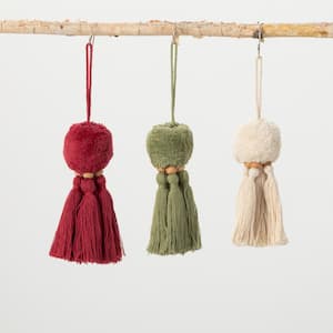 7 in. Multicolor Ball With Tassel Ornament (Set of 3)