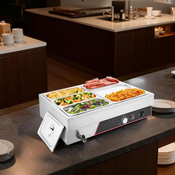 Commercial Food Warmer,1500W Electric Stainless Steel Steam Food Warming,6Pan Fast Heating Countertop Buffet Bain Marie