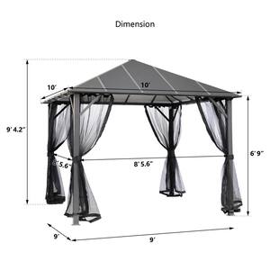 10 ft. x 10 ft. Outdoor Hardtop Insulated Aluminum Frame Patio Gazebo with Aluminum Single Roof and Netting