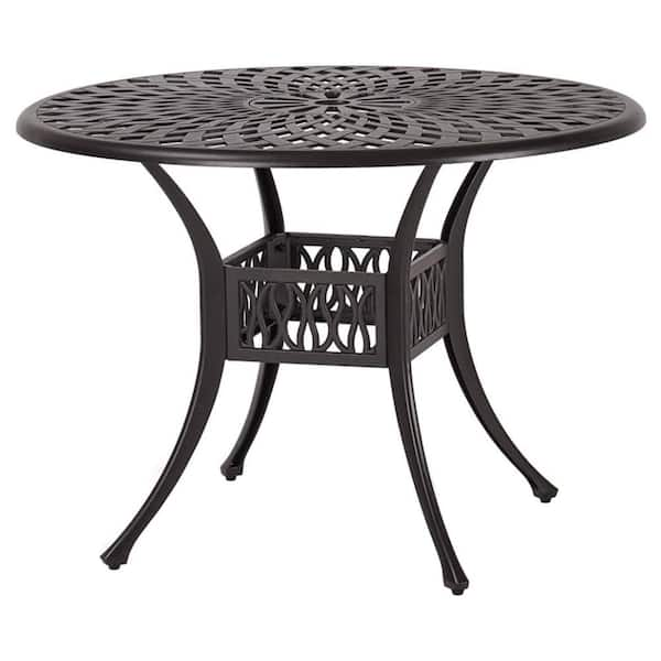 brown round patio table