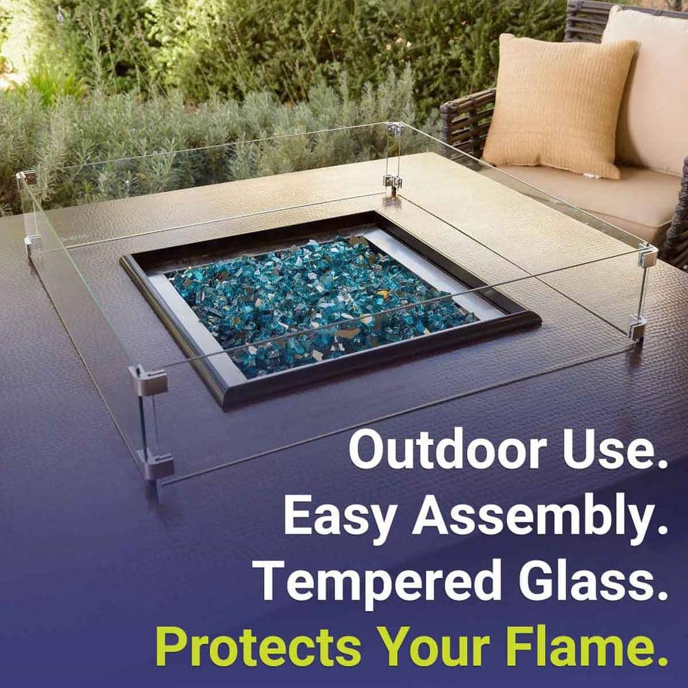 Elegant Square Tempered Glass Flame Guard for Fire Pits, Clear Finish