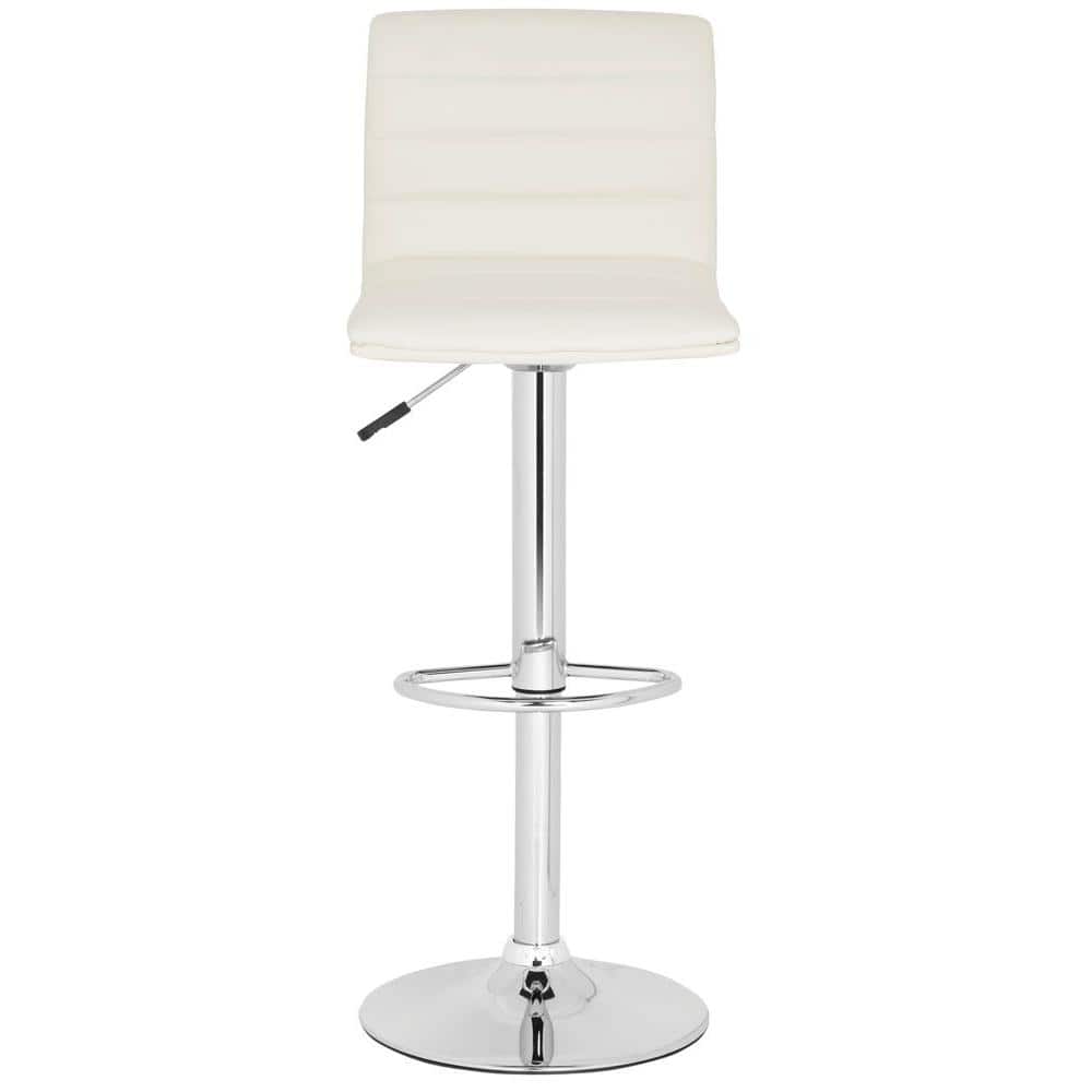 Transitional Swivel Adjustable Bar Stool in Chrome & White Leather
