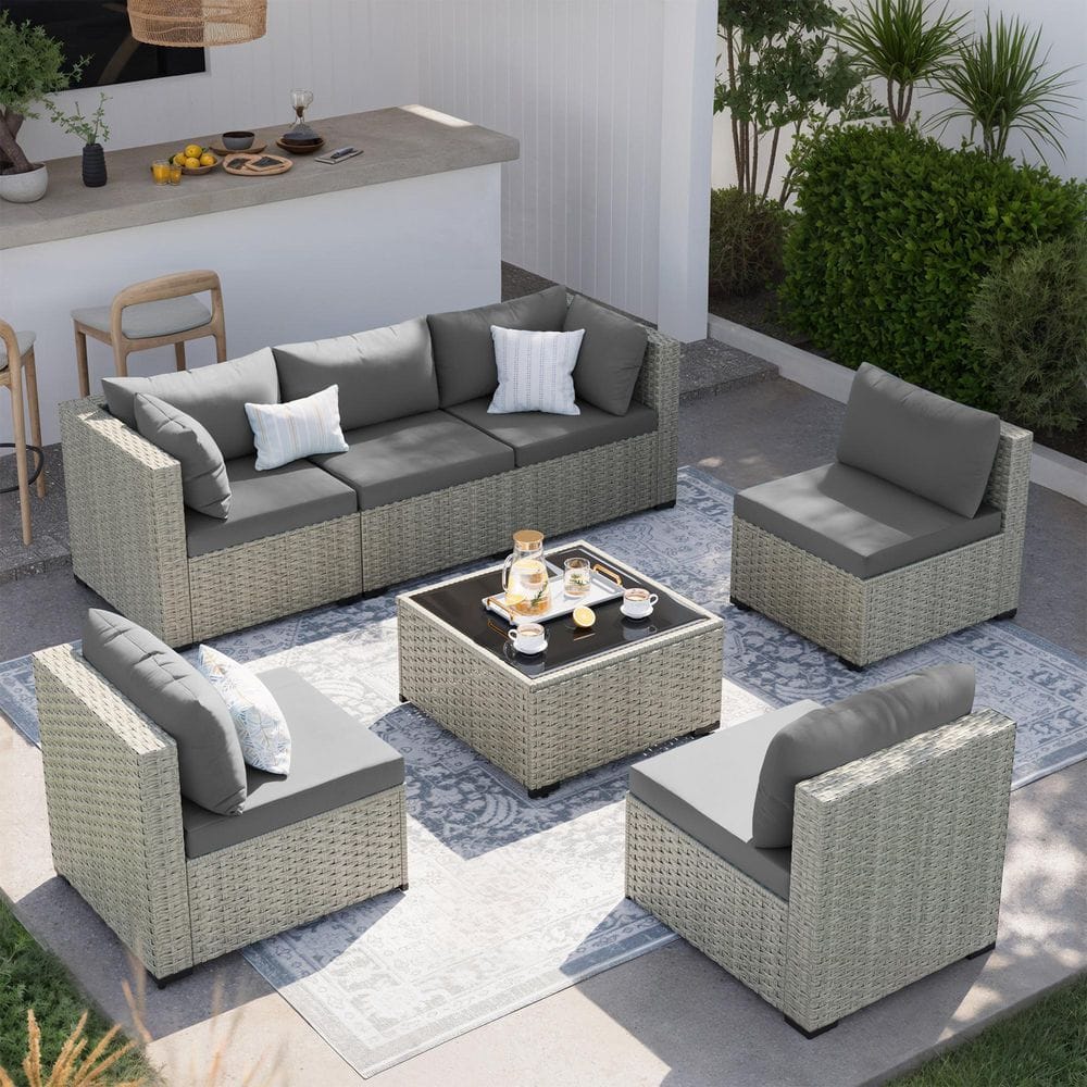 7-Piece Patio Furniture Set With Comfortable Cushions And Glass Table price history on PriceWatchPro