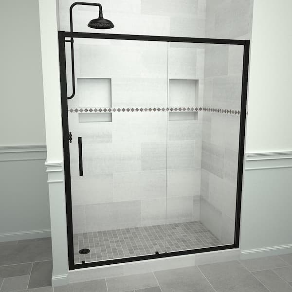 Tile Redi Redi Slide 5000 47 in. W x 76 in. H Framed Sliding Shower Door in Matte Black with Handle and Clear Glass