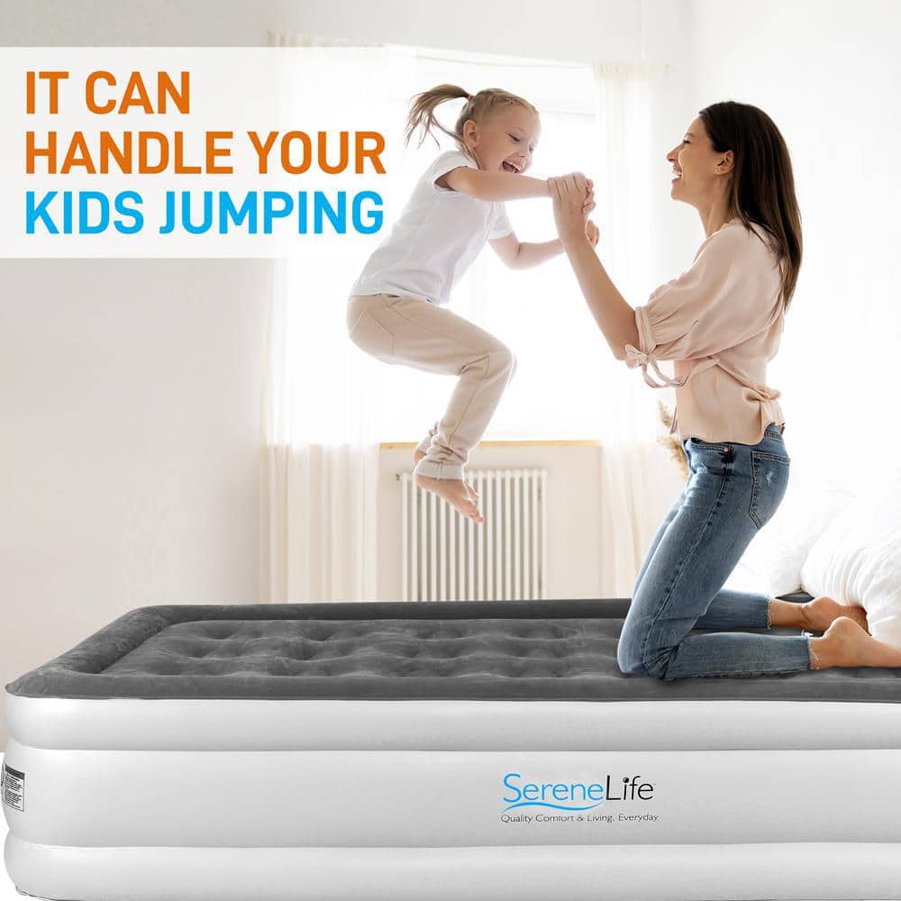 18'' Gray Twin Raised Air Mattress with Built-in Pump