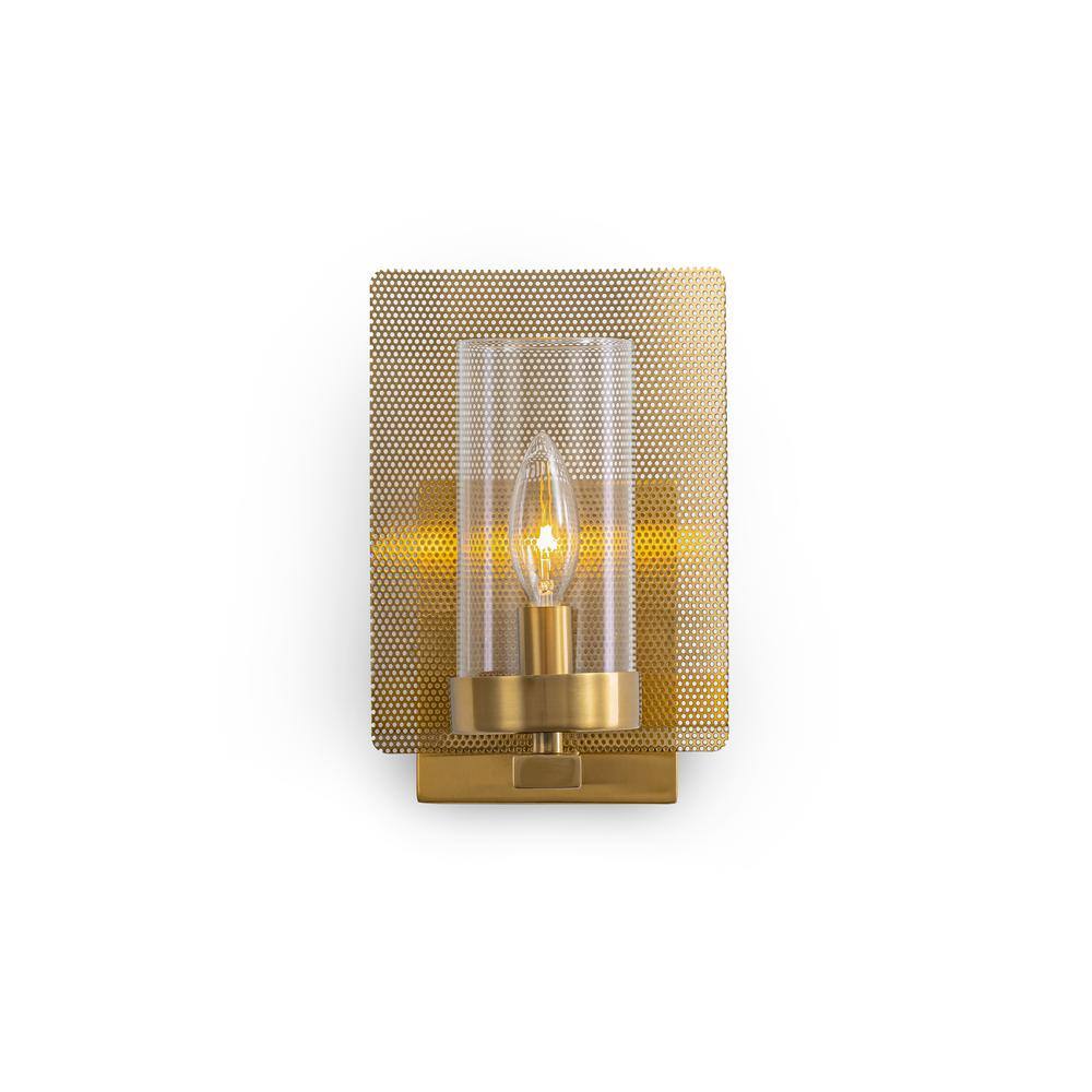 Vidalite Aurelia 1-Light Brass Wall Sconce - Art Deco Style Wall Lamp with Clear Glass Shades - 6in Width