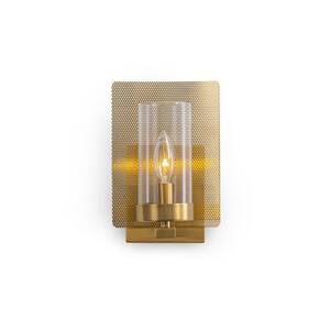 Aurelia 1-Light Brass Wall Sconce - Art Deco Style Wall Lamp with Clear Glass Shades - 6in Width