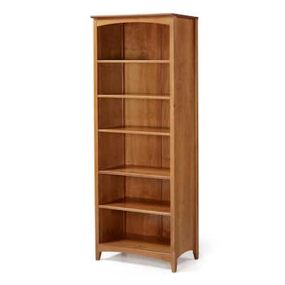 Shaker Style 72 in. Cherry Wood 6-shelf Standard Bookcase with Adjustable Shelves