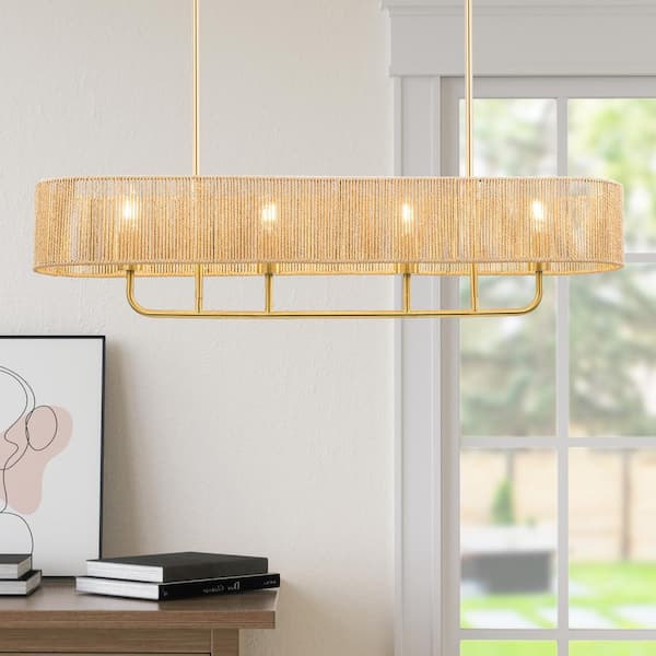 Maxax Collision 42-In 4-Light Brass Industrial style Pendant with Paper Rope Shade