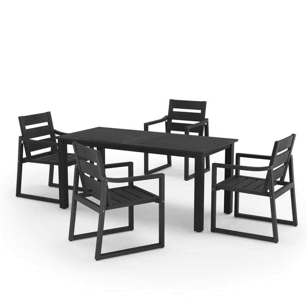 LUE BONA Forbes Black 5-Piece Recycled Plastic HIPS Rectangular Outdoor Dining Set with Slatted Table Top and Armchairs