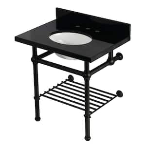 Templeton 30 in. Granite Console Sink with Brass Legs in Black Granite Oil Rubbed Bronze