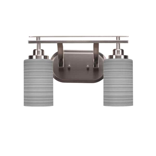 Unbranded Monroe 14.75 in. 2-Light Brushed Nickel Vanity Light 4 in. Gray Matrix Glass Shade No Bulbs Included