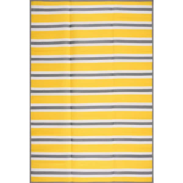 Tayse Rugs Luna 6 ft. x 9 ft. Yellow Stripes Indoor/Outdoor Area Rug