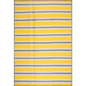 Luna Yellow 9 ft. x 12 ft. Stripes Indoor/Outdoor Area Rug