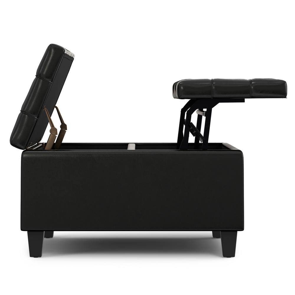 Midnight Black Tufted Faux Leather Storage Ottoman