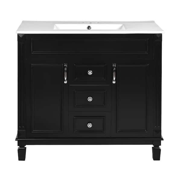 36 in. Single Sink Freestanding Black Bath Vanity with White Ceramic Top Unassembled