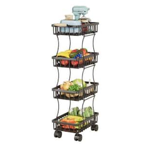 Black Steel Kitchen Cart with 4-Tiers and Wheels for Vegetables Basket Bins