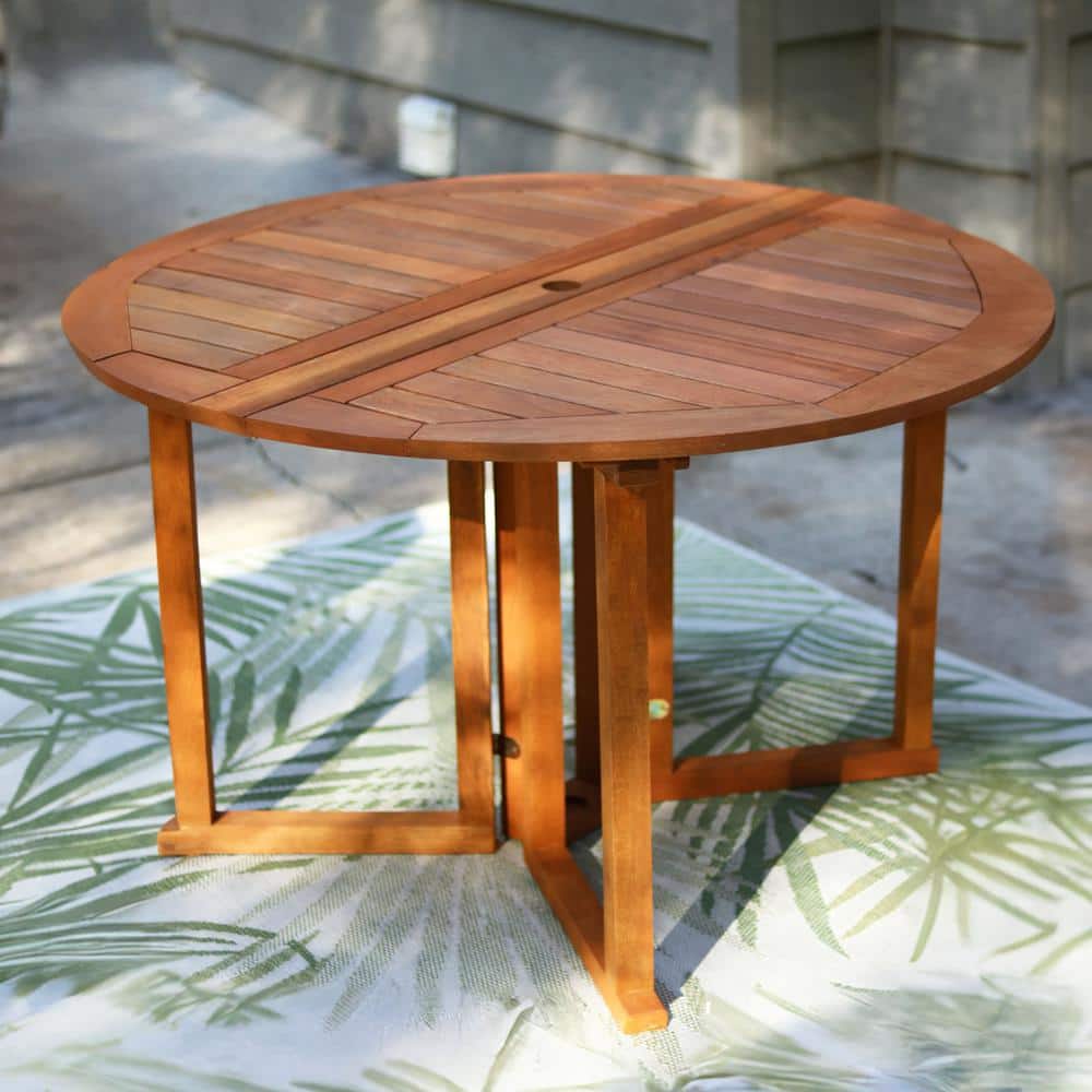 Malaysian Hardwood Round Gateleg Patio Table with Teak Oil Finish