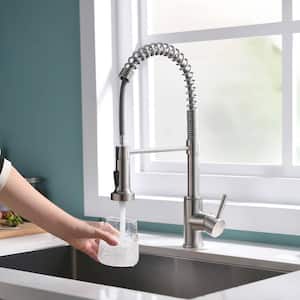 Single Handle LED Kitchen Faucet With Pull Down Sprayer Single Hole Commercial Kitchen Sink Faucet in Brushed Nickel