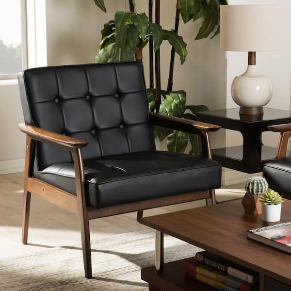 Baxton Studio Stratham Black Faux Leather Upholstered Accent Chair