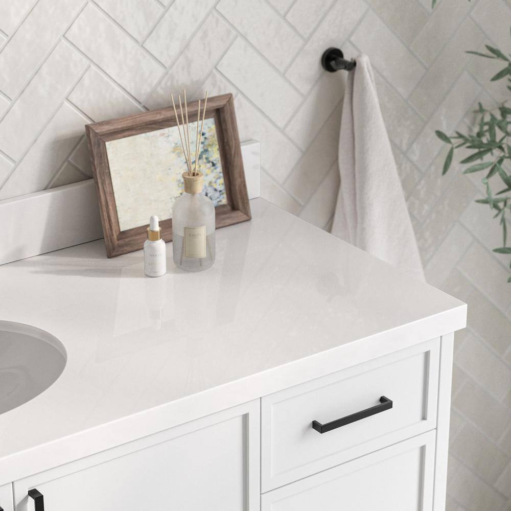 White Solid Wood and Quartz Single Sink Bathroom Vanity, 61 inches