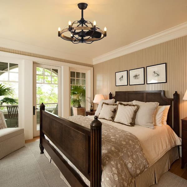 27 in. Farmhouse Indoor Light Brown Vintage Cage Ceiling Fan with Remote Included for Kitchen Dining Room