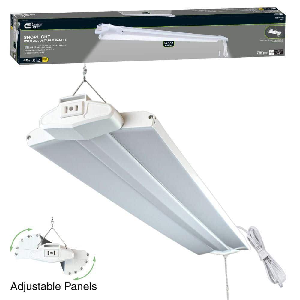 Commercial Electric - 3.3 ft. Adjustable Lens Linkable Integrated LED White Shop Light with Pull Chain 10,000LM Bright White 4000K 5ft. Cord