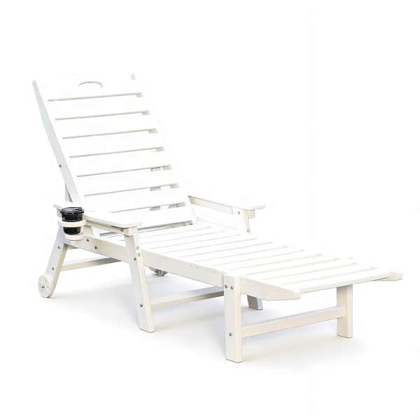Frix White HDPE Plastic Outdoor Patio Chaise Lounge Chair with 4-Position Adjustable Backrest