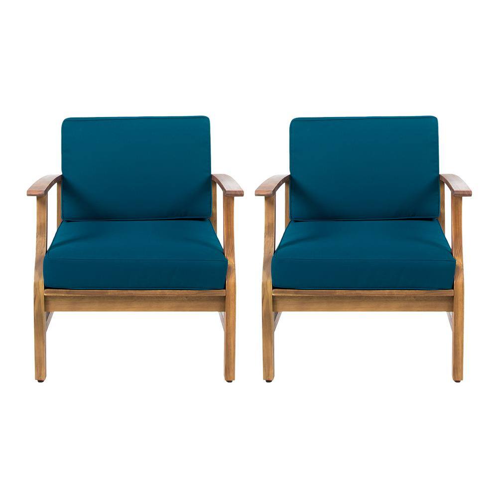 Perla Teak Finish Wood Outdoor Patio Club Lounge Chairs with Blue Cushions (2-Pack) price history on PriceWatchPro