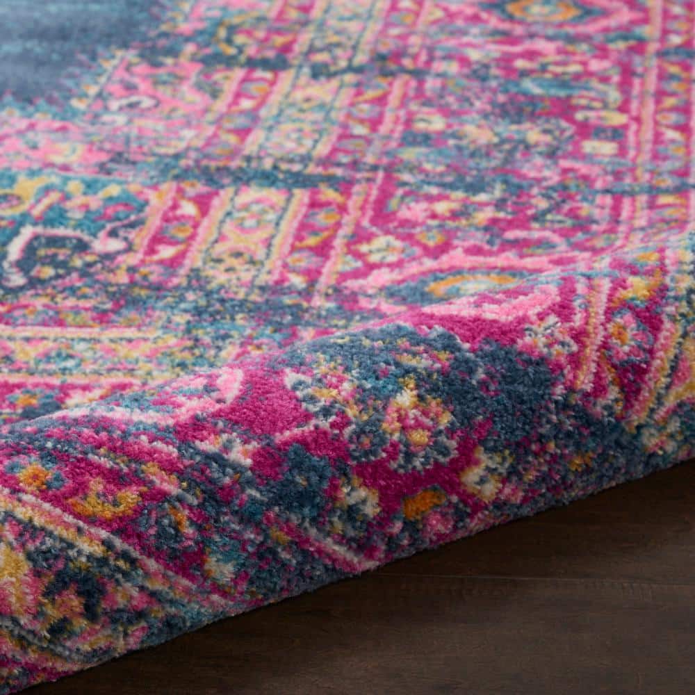 Handmade Reversible Blue Floral 8' x 10' Synthetic Rug