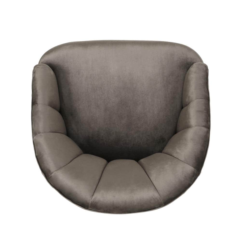 Gray Velvet Upholstered Club Armchair with Solid Wood Frame